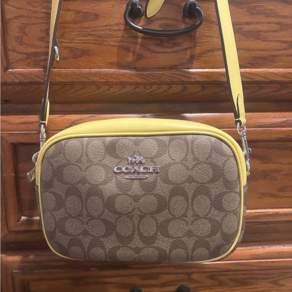 Coach Signature Brown and Yellow Leather Crossbody Bag